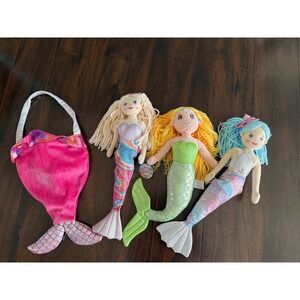 Ganz Shimmer Cove Mermaid Plush Doll Set of 3 with Tail Carrying Bag Pink Green